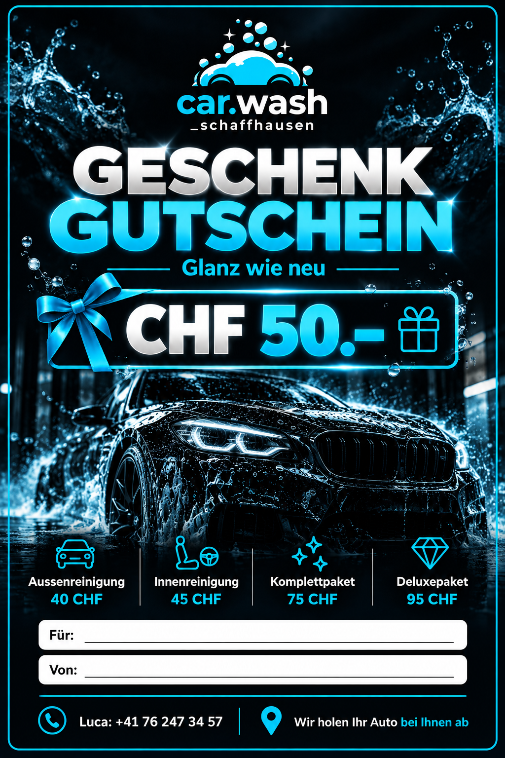 🎁 Geschenkgutschein im Wert von CHF 50.– 🚘🩵